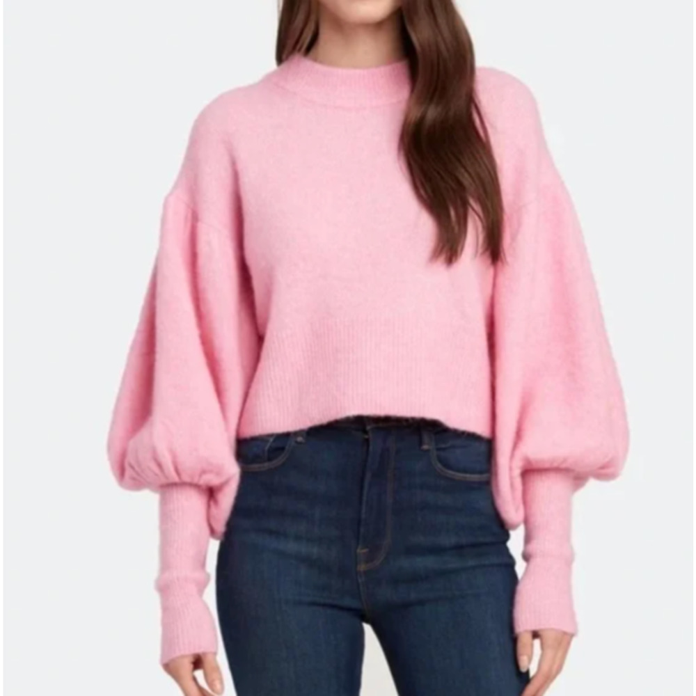 Baum Und Pferdgarten Pink Alpaca Wool Blend Coline Cropped Puff Sleeve Sweater